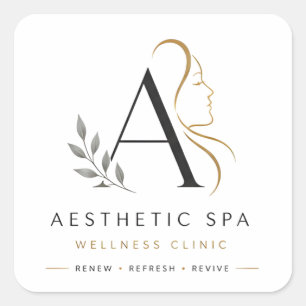 Aesthetic Spa Botanical Monogram Logo Square Sticker