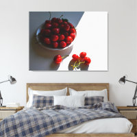 Aesthetic still life with ripe cherries on a white