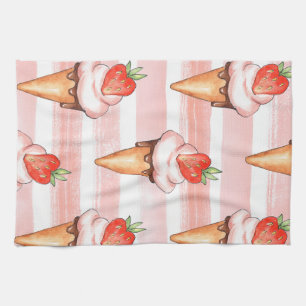Aesthetic Strawberry Ice Cream Coordinated Kitche Tea Towel