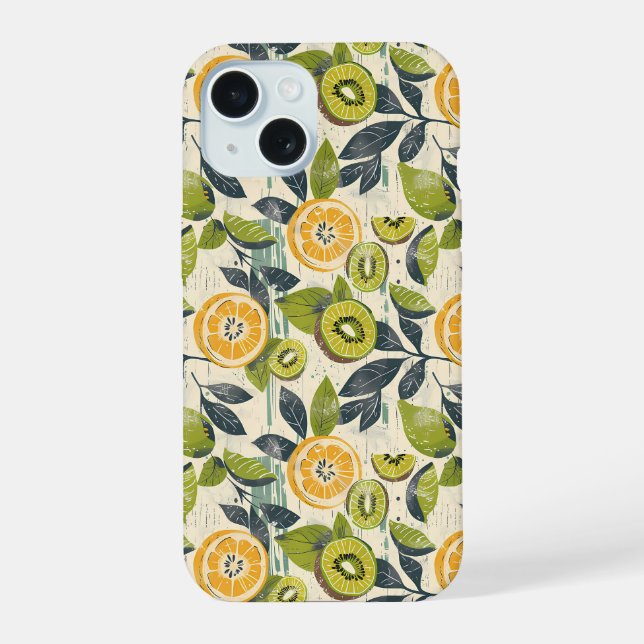 Aesthetic Summer Lemon Kiwi Pattern iPhone Case (Back)