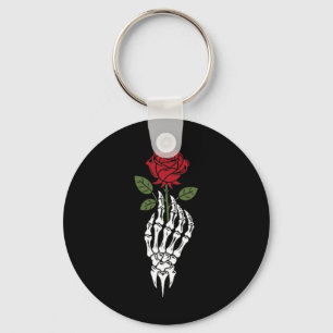 Aesthetic Tattoo Red Rose Skeleton Flower For Kids Key Ring