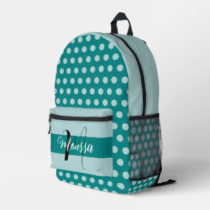 Aesthetic Teal Colour - Best Initial Name Monogram Printed Backpack