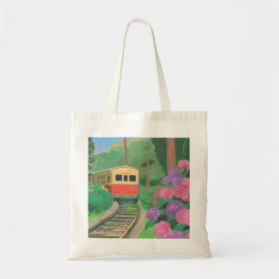 Aesthetic Train & Flowers Wall Art Vintage Natur Tote Bag