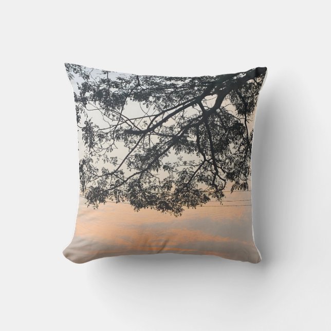 Aesthetic Tree Silhouette Against Pastel Sunset Sk Cushion (Front)
