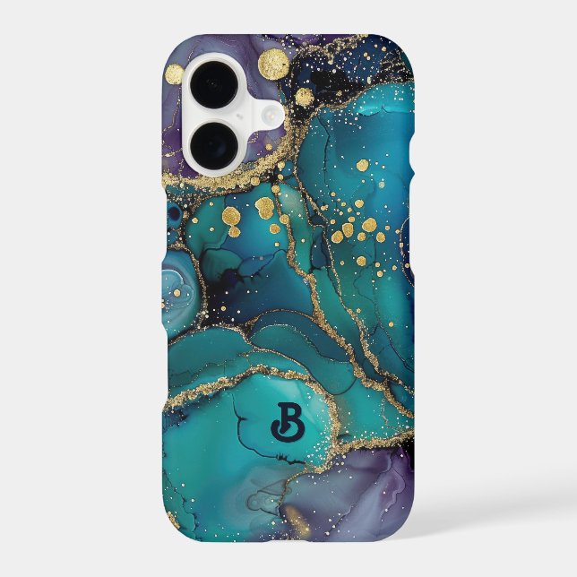 Aesthetic Turquoise & Gold Flowing Marble (Back)