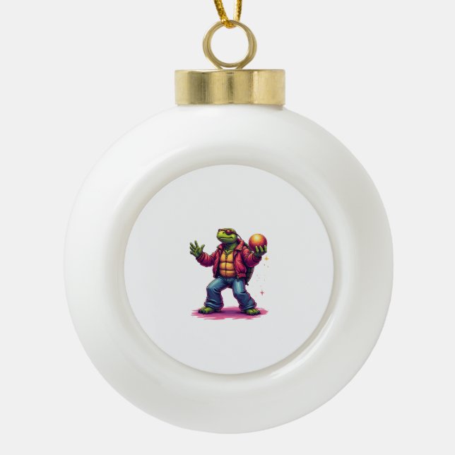 Aesthetic Turtle Disco T-Shirt Ceramic Ball Christmas Ornament (Front)