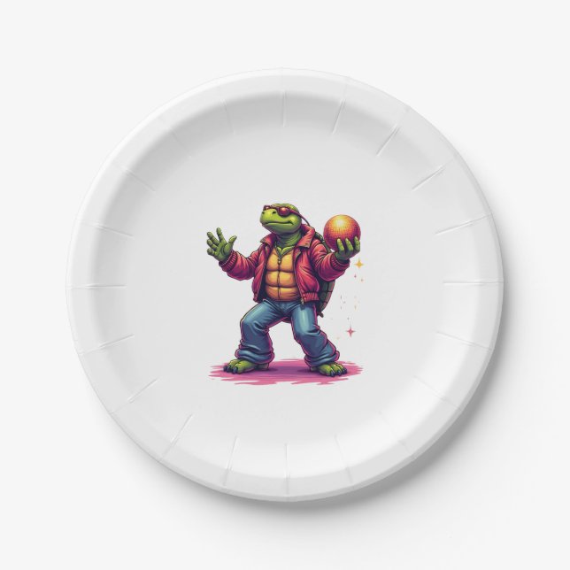 Aesthetic Turtle Disco T-Shirt Paper Plate (Front)