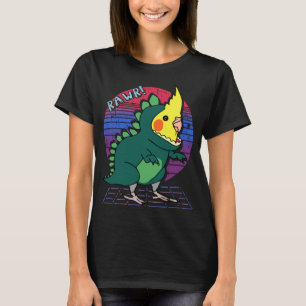 Aesthetic Vaporwave Cockatiel Dinosaur Funny Birb  T-Shirt