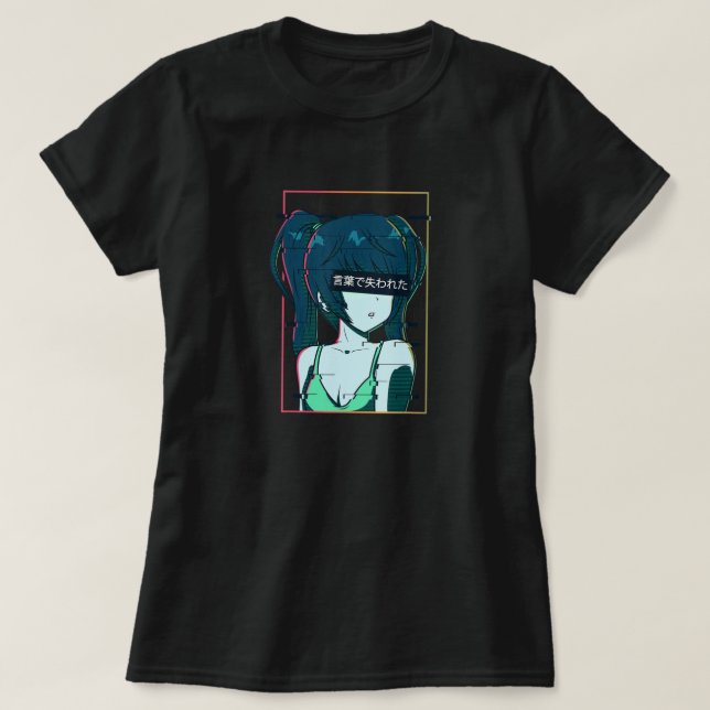 Aesthetic Vaporwave Shy Waifu Anime Girl T-Shirt (Design Front)