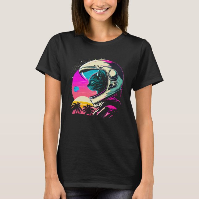 Aesthetic Vaporwave Space Cat 80s 90s Astronaut  1 T-Shirt (Front)