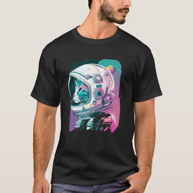 Aesthetic Vaporwave Space Cat 80s 90s Astronaut Pu T-Shirt (Front)