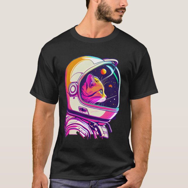 Aesthetic Vaporwave Space Cat 80s 90s Astronaut T-Shirt (Front)