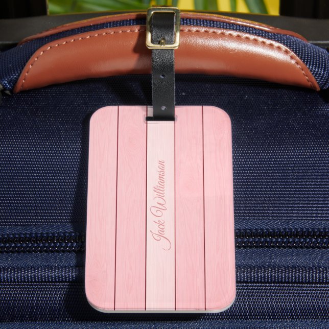 Aesthetic Vertical Wood Pattern Pink Colour  Luggage Tag (Front Insitu 2)