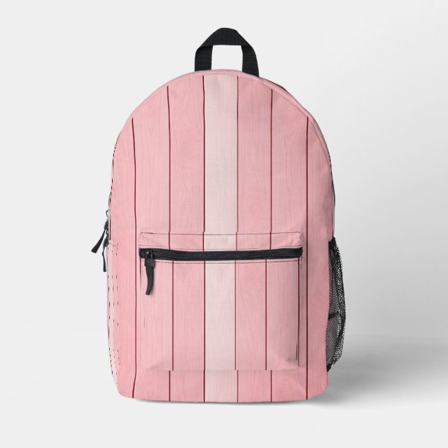 Aesthetic Vertical Wood Pattern Pink Colour  Printed Backpack (Front)