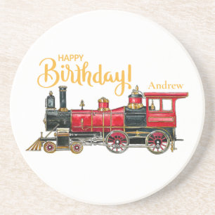 Aesthetic Vintage Train Birthday Coaster