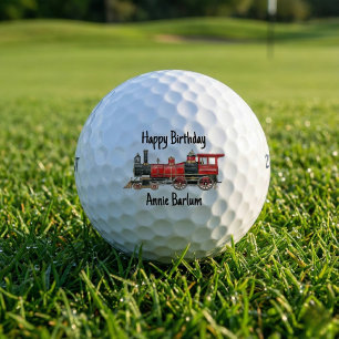 Aesthetic Vintage Train Birthday Golf Balls