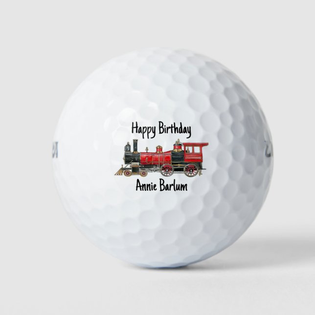 Aesthetic Vintage Train Birthday Golf Balls (Front)