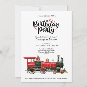 Aesthetic Vintage Train Birthday Invitation