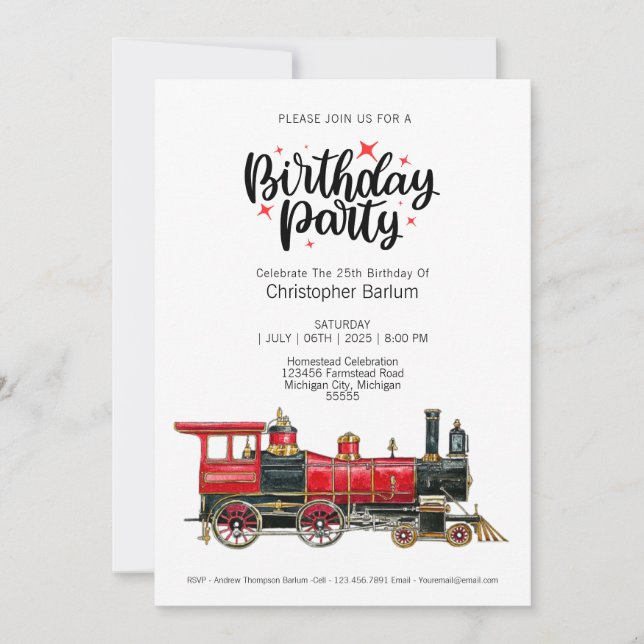 Aesthetic Vintage Train Birthday Invitation (Front)