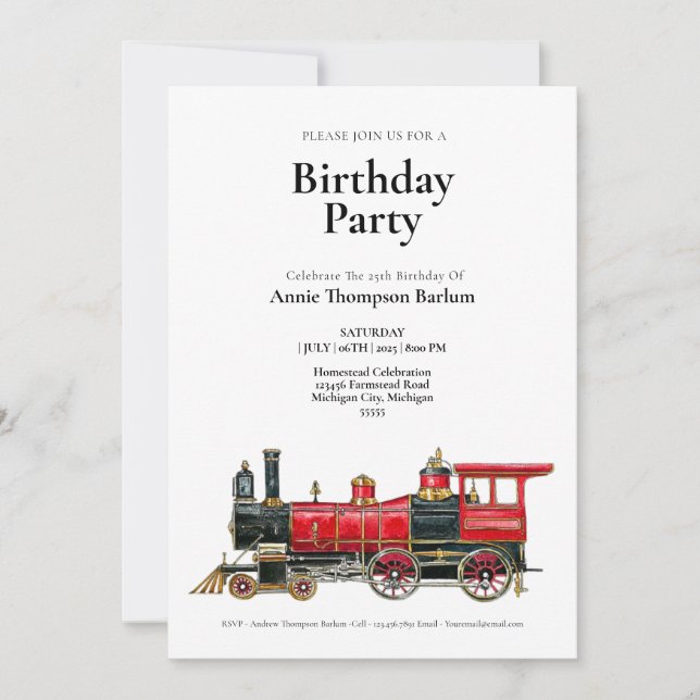 Aesthetic Vintage Train Birthday Invitation (Front)