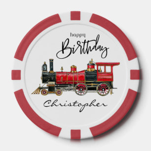 Aesthetic Vintage Train Birthday Poker Chips