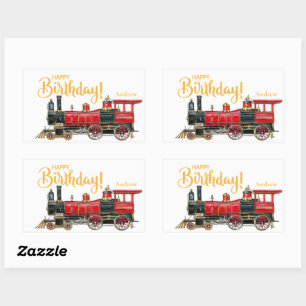 Aesthetic Vintage Train Birthday Rectangular Stick Sticker