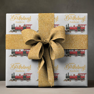 Aesthetic Vintage Train Birthday Wrapping Paper