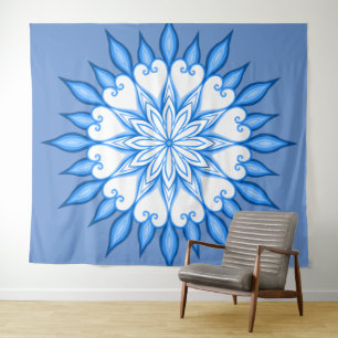 Aesthetic Wall Art Artwork White And Blue Mandala  Tapestry