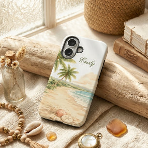 Aesthetic Watercolor Beach Custom Name iPhone 16 Case