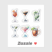 Aesthetic Watercolor Cocktail Sticker Set
