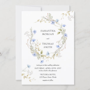Aesthetic watercolor dusty blue wildflowers sage invitation