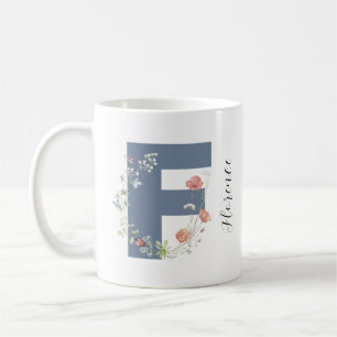 Aesthetic Watercolor Floral Letter F Monogram Coffee Mug