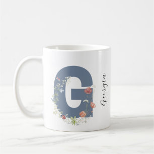 Aesthetic Watercolor Floral Letter G Monogram Coffee Mug