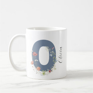 Aesthetic Watercolor Floral Letter O Monogram Coffee Mug