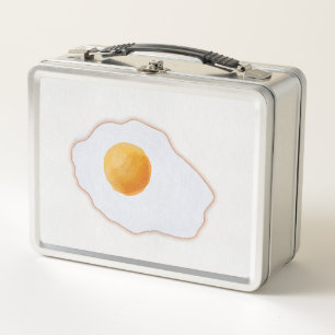 Aesthetic Watercolor Fried Egg Minimalist Art Prin Metal Lunch Box