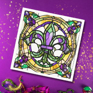 Aesthetic Watercolor Mardi Gras Fleur De Lis Napkin