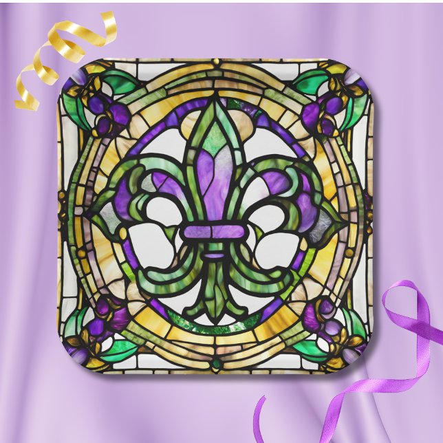 Aesthetic Watercolor Mardi Gras Fleur De Lis Paper Plate (Creator Uploaded)