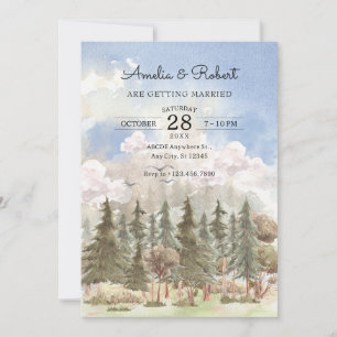 Aesthetic watercolor nature landscape wedding   invitation
