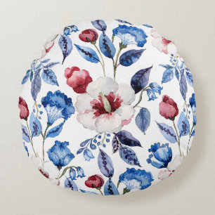 Aesthetic Watercolor Patriotic Wildflowers Round Cushion
