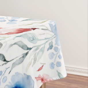Aesthetic Watercolor Patriotic Wildflowers Tablecloth