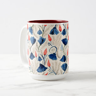 Aesthetic Watercolor Patriotic Wildflowers Two-Tone Coffee Mug