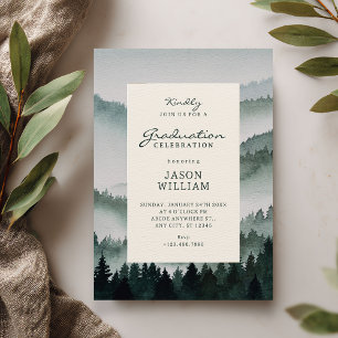 Aesthetic watercolor woods forest graduation invitation