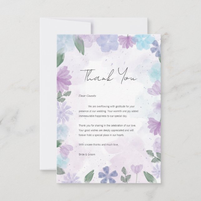 Aesthetic Watercolour Floral Wedding Thank You Card (Front)