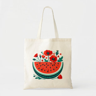 Aesthetic Watermelon Poppy Flower Palestine Art Tote Bag