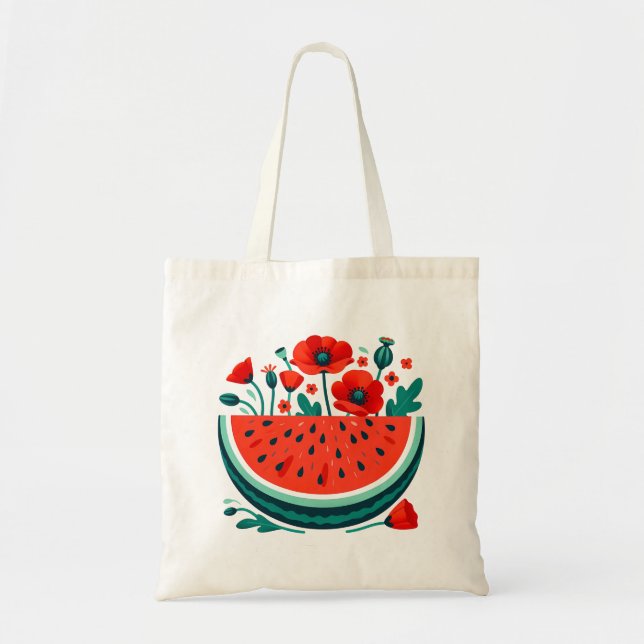 Aesthetic Watermelon Poppy Flower Palestine Art Tote Bag (Front)