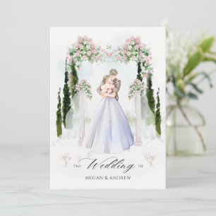 Aesthetic wedding arch garden couple watercolor invitation