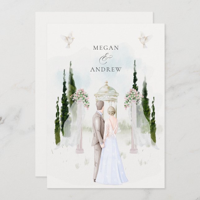 Aesthetic wedding arch garden couple watercolor invitation (Front/Back)