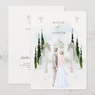 Aesthetic wedding arch garden couple watercolor invitation