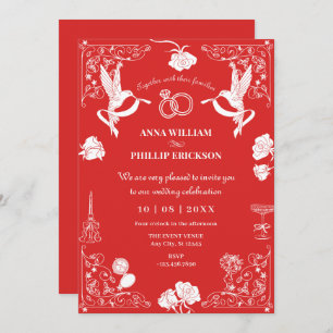 Aesthetic Wedding hand drawn floral party  Invitation
