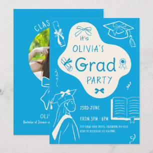 Aesthetic Whimsical Hand Drawn Graduation Party  Invitation